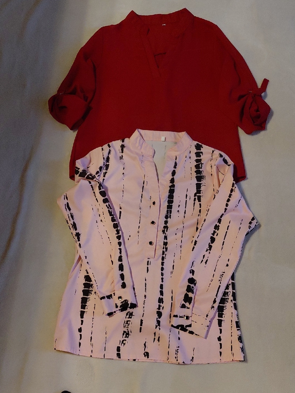 Source Unknown Red Long Sleeve Tunic & Pink Black Print Button Shirt